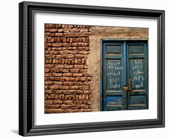 Blue Door with Arabic Writing, Luxor Town, Egypt-Clive Nolan-Framed Photographic Print