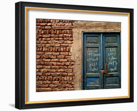 Blue Door with Arabic Writing, Luxor Town, Egypt-Clive Nolan-Framed Photographic Print
