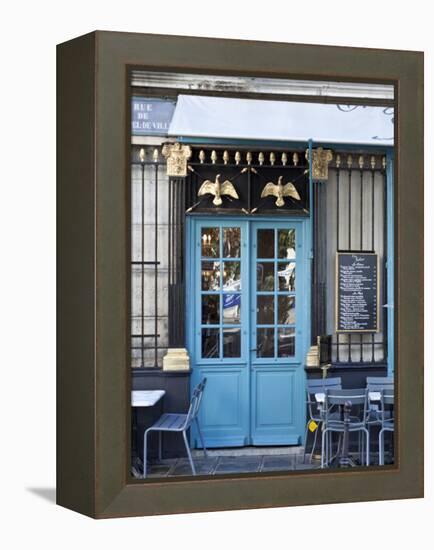 Blue Doors of Cafe, Marais District, Paris, France-Jon Arnold-Framed Premier Image Canvas