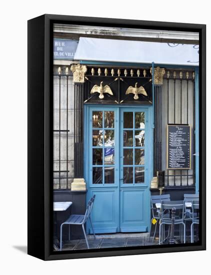 Blue Doors of Cafe, Marais District, Paris, France-Jon Arnold-Framed Premier Image Canvas