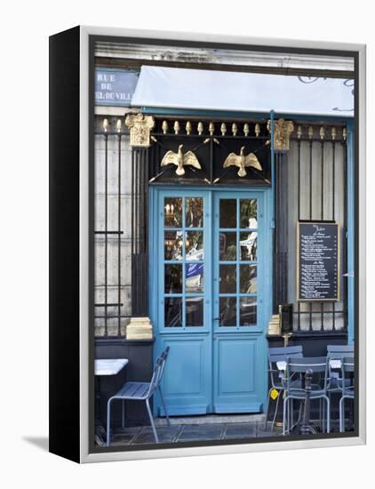 Blue Doors of Cafe, Marais District, Paris, France-Jon Arnold-Framed Premier Image Canvas