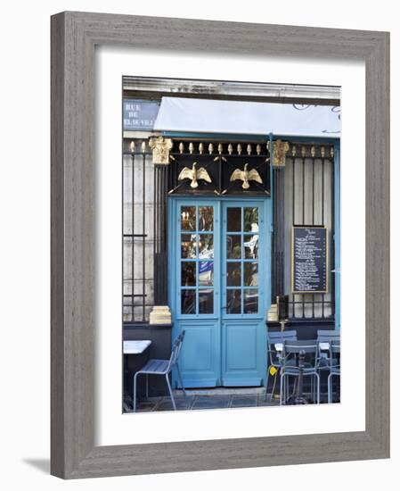 Blue Doors of Cafe, Marais District, Paris, France-Jon Arnold-Framed Photographic Print