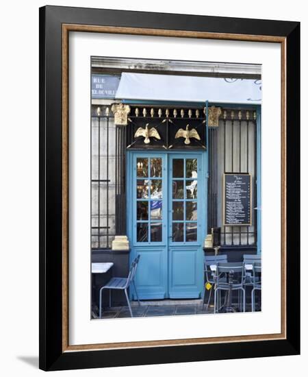 Blue Doors of Cafe, Marais District, Paris, France-Jon Arnold-Framed Photographic Print