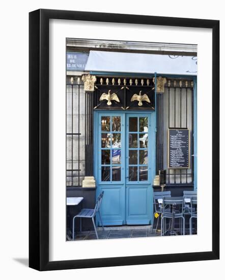 Blue Doors of Cafe, Marais District, Paris, France-Jon Arnold-Framed Photographic Print