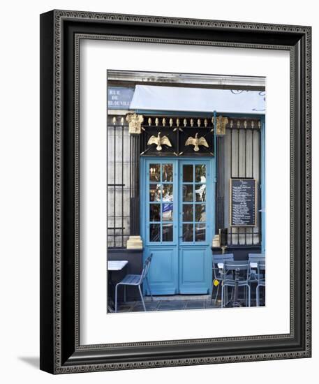 Blue Doors of Cafe, Marais District, Paris, France-Jon Arnold-Framed Premium Photographic Print