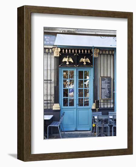 Blue Doors of Cafe, Marais District, Paris, France-Jon Arnold-Framed Photographic Print