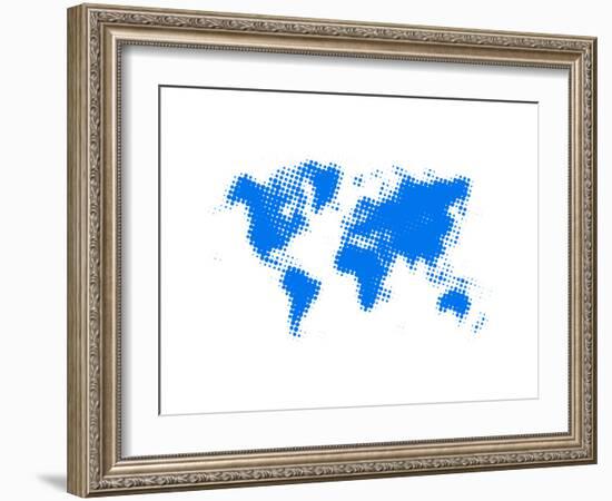 Blue Dotted World Map-NaxArt-Framed Art Print