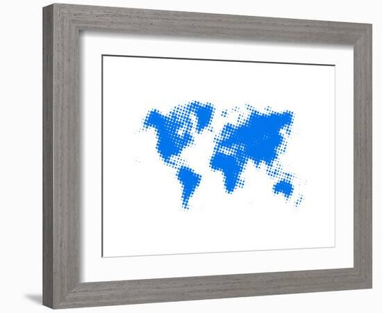 Blue Dotted World Map-NaxArt-Framed Art Print