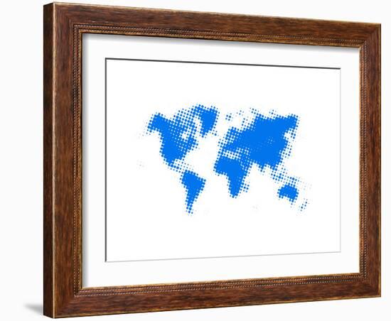 Blue Dotted World Map-NaxArt-Framed Art Print