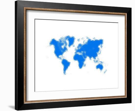 Blue Dotted World Map-NaxArt-Framed Art Print