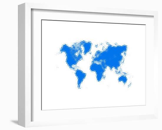 Blue Dotted World Map-NaxArt-Framed Art Print