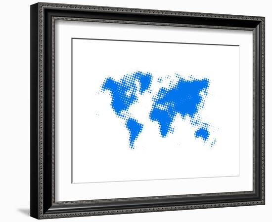 Blue Dotted World Map-NaxArt-Framed Art Print