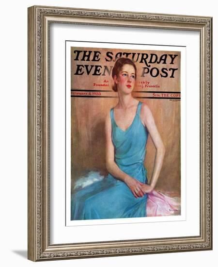 "Blue Dress," Saturday Evening Post Cover, February 4, 1933-Charles W. Dennis-Framed Giclee Print