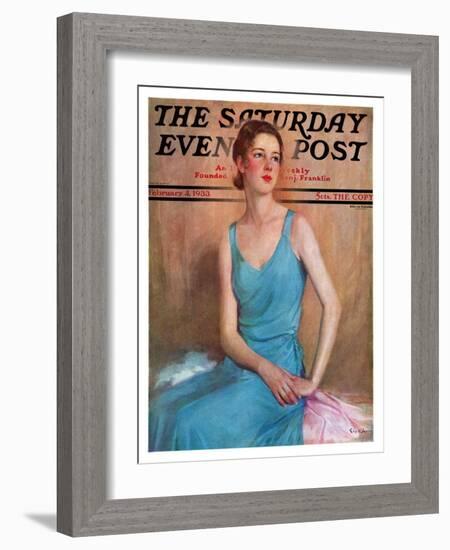 "Blue Dress," Saturday Evening Post Cover, February 4, 1933-Charles W. Dennis-Framed Giclee Print