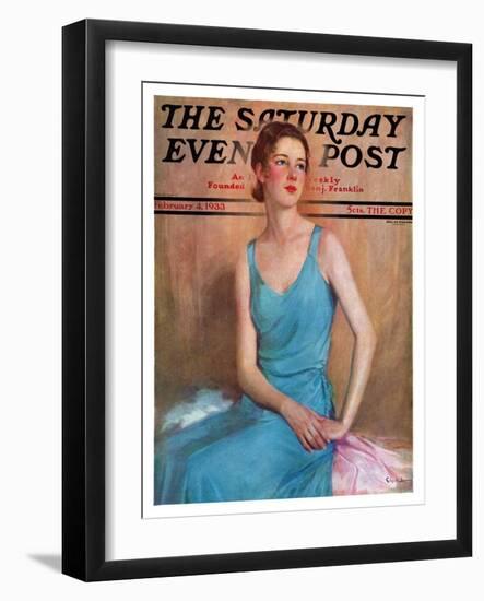 "Blue Dress," Saturday Evening Post Cover, February 4, 1933-Charles W. Dennis-Framed Giclee Print