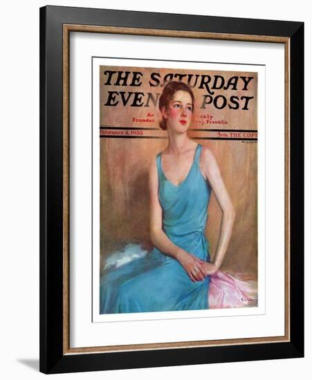 "Blue Dress," Saturday Evening Post Cover, February 4, 1933-Charles W. Dennis-Framed Giclee Print