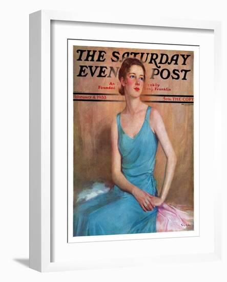 "Blue Dress," Saturday Evening Post Cover, February 4, 1933-Charles W. Dennis-Framed Giclee Print