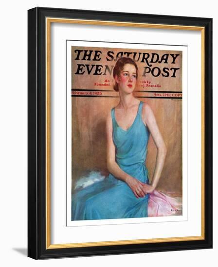 "Blue Dress," Saturday Evening Post Cover, February 4, 1933-Charles W. Dennis-Framed Giclee Print