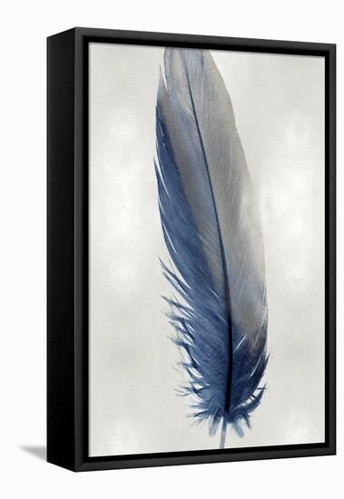 Blue Feather on Silver I-Julia Bosco-Framed Stretched Canvas