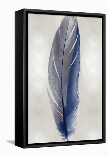 Blue Feather on Silver II-Julia Bosco-Framed Stretched Canvas