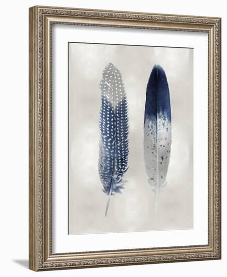 Blue Feather Pair on Silver-Julia Bosco-Framed Art Print