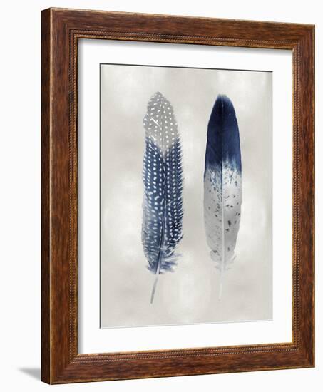 Blue Feather Pair on Silver-Julia Bosco-Framed Art Print