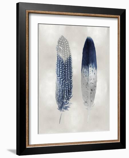 Blue Feather Pair on Silver-Julia Bosco-Framed Art Print