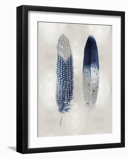 Blue Feather Pair on Silver-Julia Bosco-Framed Art Print
