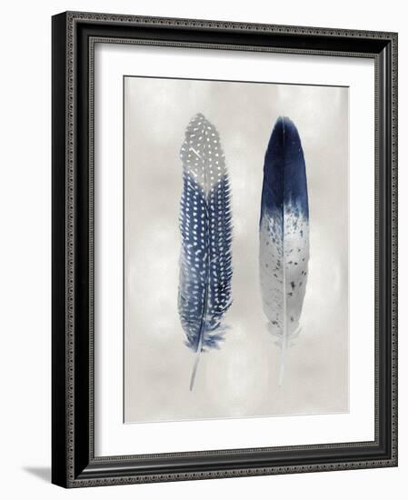 Blue Feather Pair on Silver-Julia Bosco-Framed Art Print