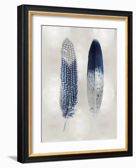 Blue Feather Pair on Silver-Julia Bosco-Framed Art Print