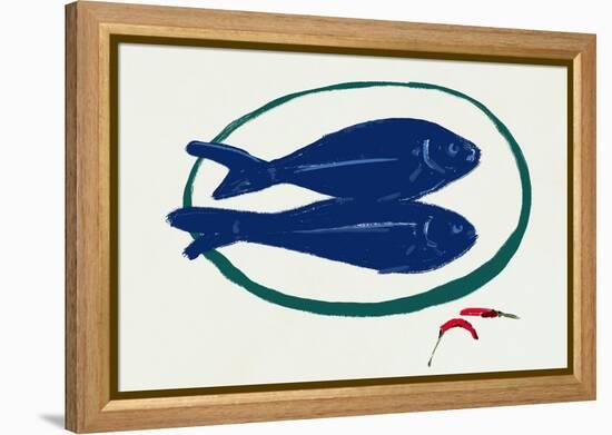 Blue Fishes Still Life-Little Dean-Framed Premier Image Canvas