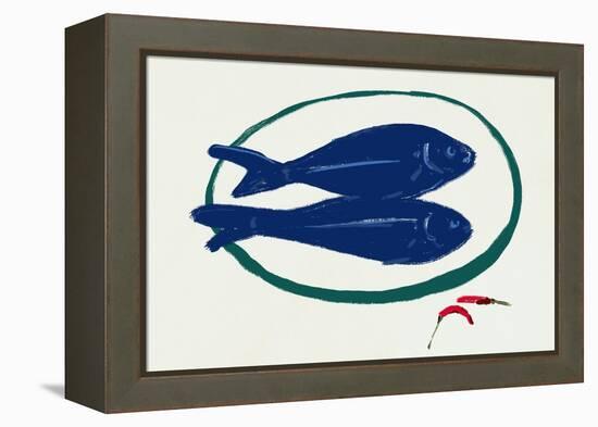 Blue Fishes Still Life-Little Dean-Framed Premier Image Canvas