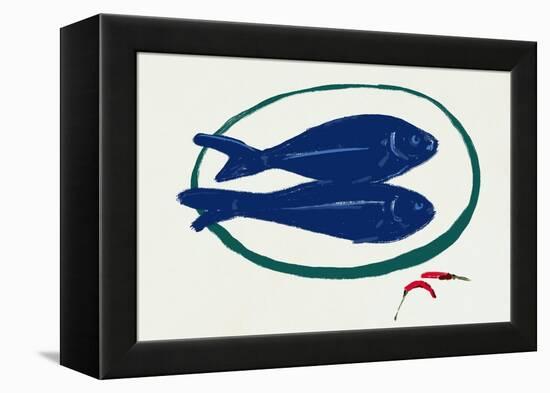 Blue Fishes Still Life-Little Dean-Framed Premier Image Canvas