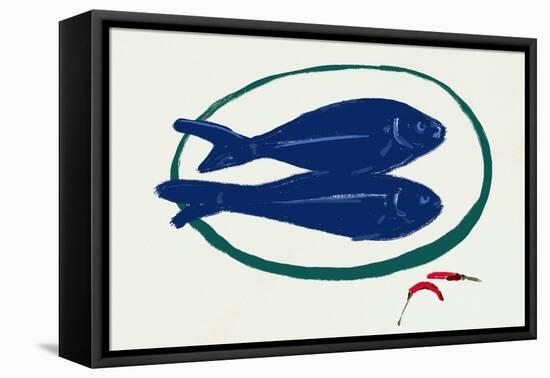 Blue Fishes Still Life-Little Dean-Framed Premier Image Canvas