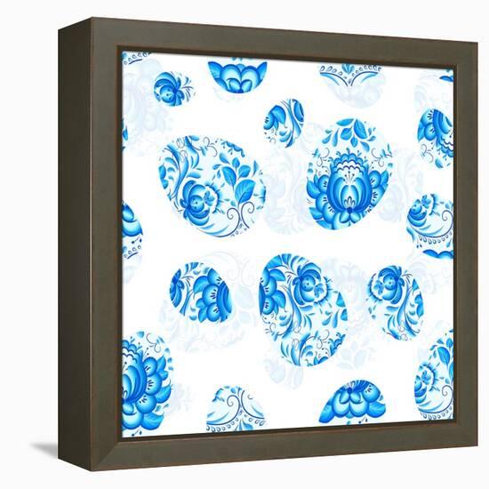 Blue Floral Easter Eggs Seamless Pattern-art_of_sun-Framed Stretched Canvas