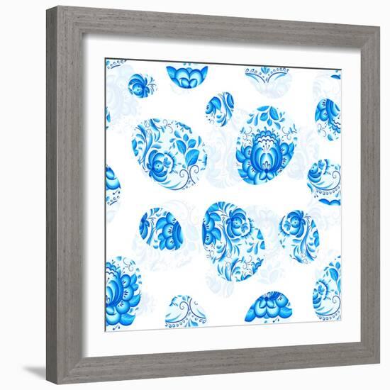 Blue Floral Easter Eggs Seamless Pattern-art_of_sun-Framed Art Print