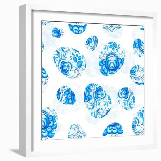 Blue Floral Easter Eggs Seamless Pattern-art_of_sun-Framed Art Print