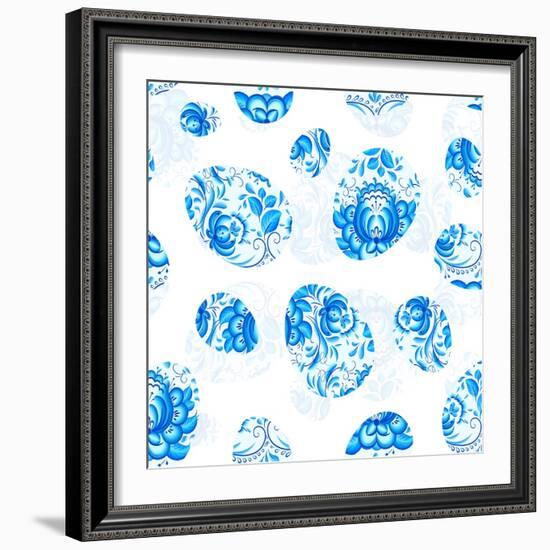 Blue Floral Easter Eggs Seamless Pattern-art_of_sun-Framed Art Print