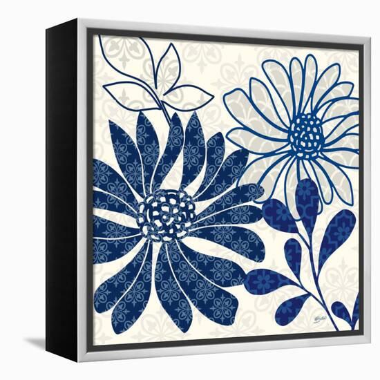 Blue Floralesque 1-Bella Dos Santos-Framed Stretched Canvas