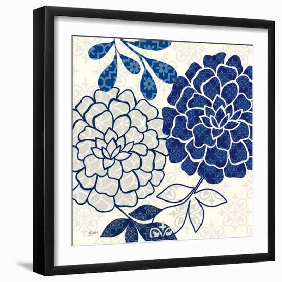 Blue Floralesque 2-Bella Dos Santos-Framed Art Print