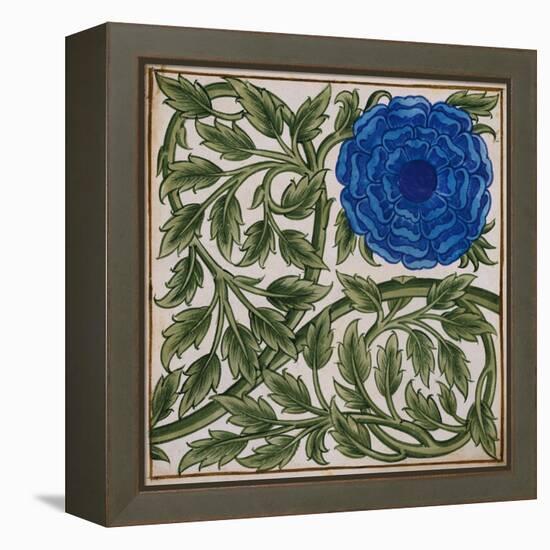 Blue Flower Watercolor Tile Design by William de Morgan-Stapleton Collection-Framed Premier Image Canvas