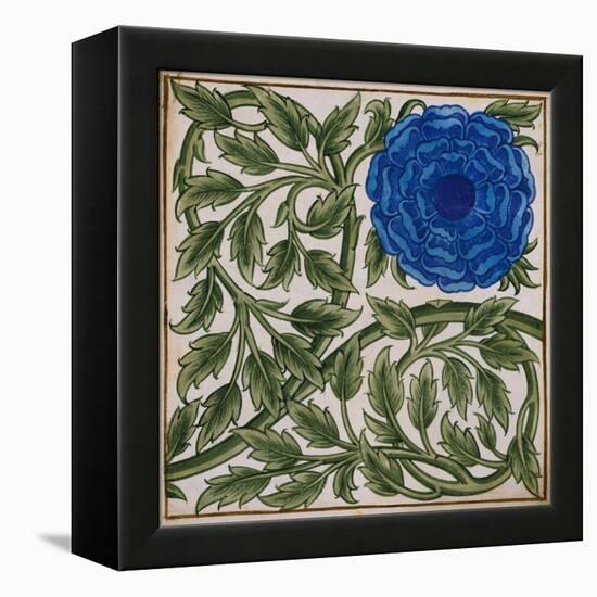 Blue Flower Watercolor Tile Design by William de Morgan-Stapleton Collection-Framed Premier Image Canvas