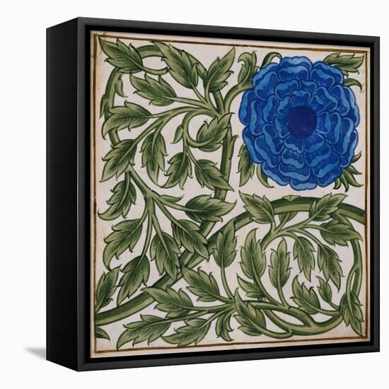 Blue Flower Watercolor Tile Design by William de Morgan-Stapleton Collection-Framed Premier Image Canvas