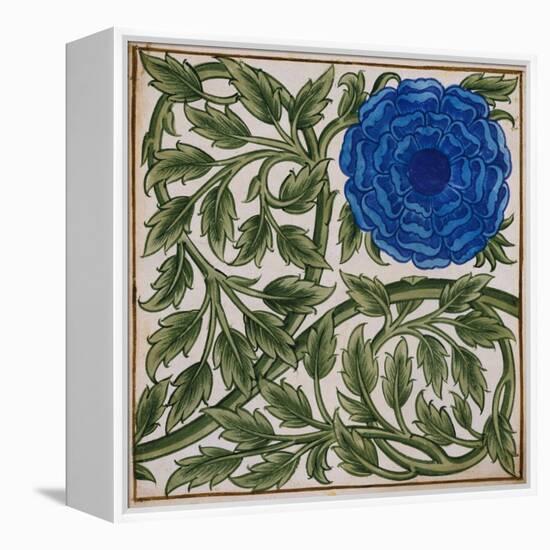 Blue Flower Watercolor Tile Design by William de Morgan-Stapleton Collection-Framed Premier Image Canvas