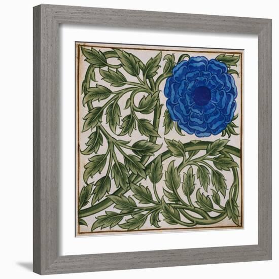 Blue Flower Watercolor Tile Design by William de Morgan-Stapleton Collection-Framed Giclee Print