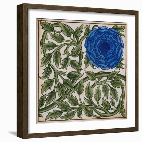 Blue Flower Watercolor Tile Design by William de Morgan-Stapleton Collection-Framed Giclee Print