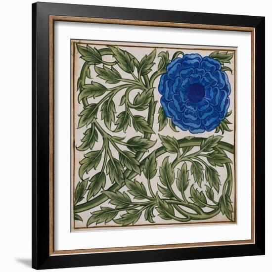 Blue Flower Watercolor Tile Design by William de Morgan-Stapleton Collection-Framed Giclee Print