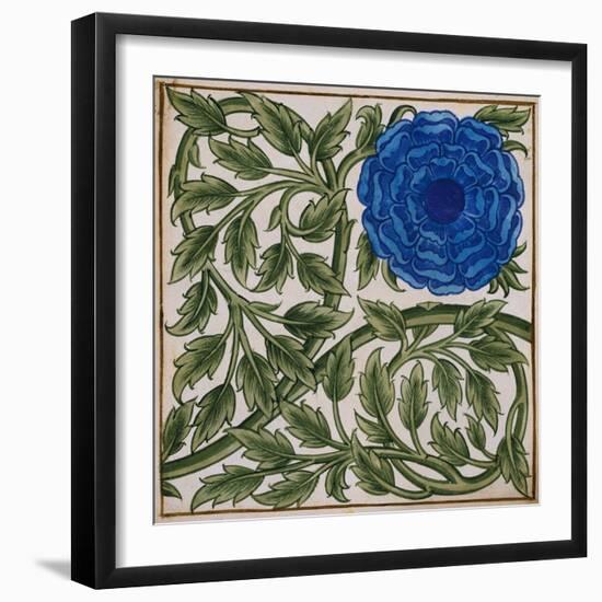 Blue Flower Watercolor Tile Design by William de Morgan-Stapleton Collection-Framed Giclee Print