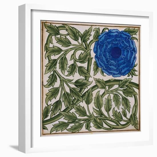 Blue Flower Watercolor Tile Design by William de Morgan-Stapleton Collection-Framed Giclee Print