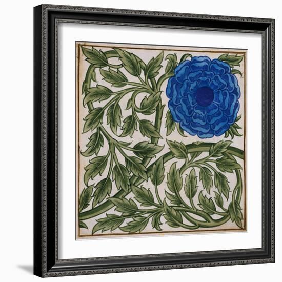 Blue Flower Watercolor Tile Design by William de Morgan-Stapleton Collection-Framed Giclee Print